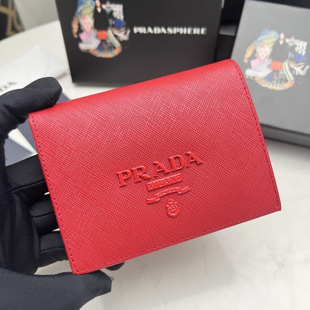 PRADA SAFFIANO MONOCHROME FLAP SMALL WALLET FULL RED 10CM 1MV204 QWA F0002 - Image 9