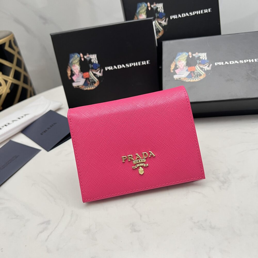 PRADA SAFFIANO LEATHER FLAP SMALL WALLET DARK PINK AND GOLD 10CM 1MV204 QWA F0505 - Image 10
