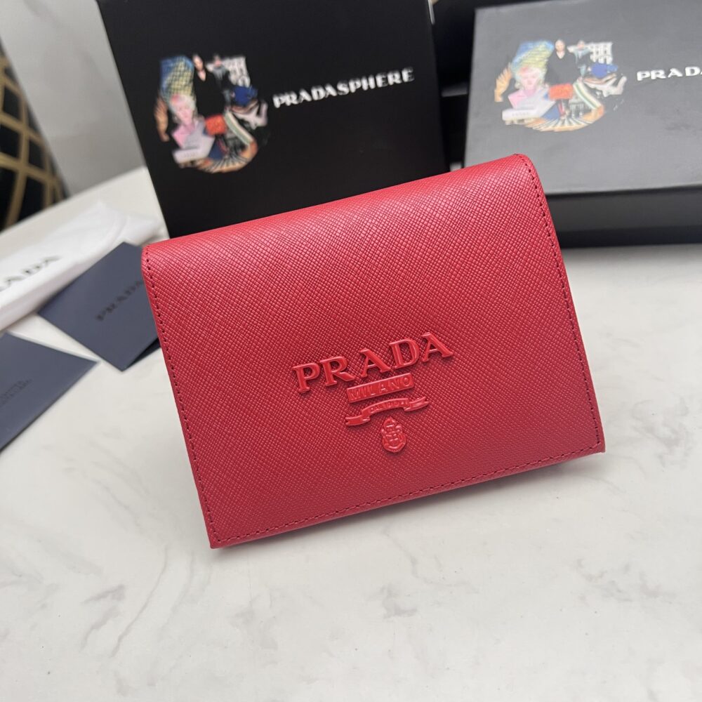PRADA SAFFIANO MONOCHROME FLAP SMALL WALLET FULL RED 10CM 1MV204 QWA F0002 - Image 10
