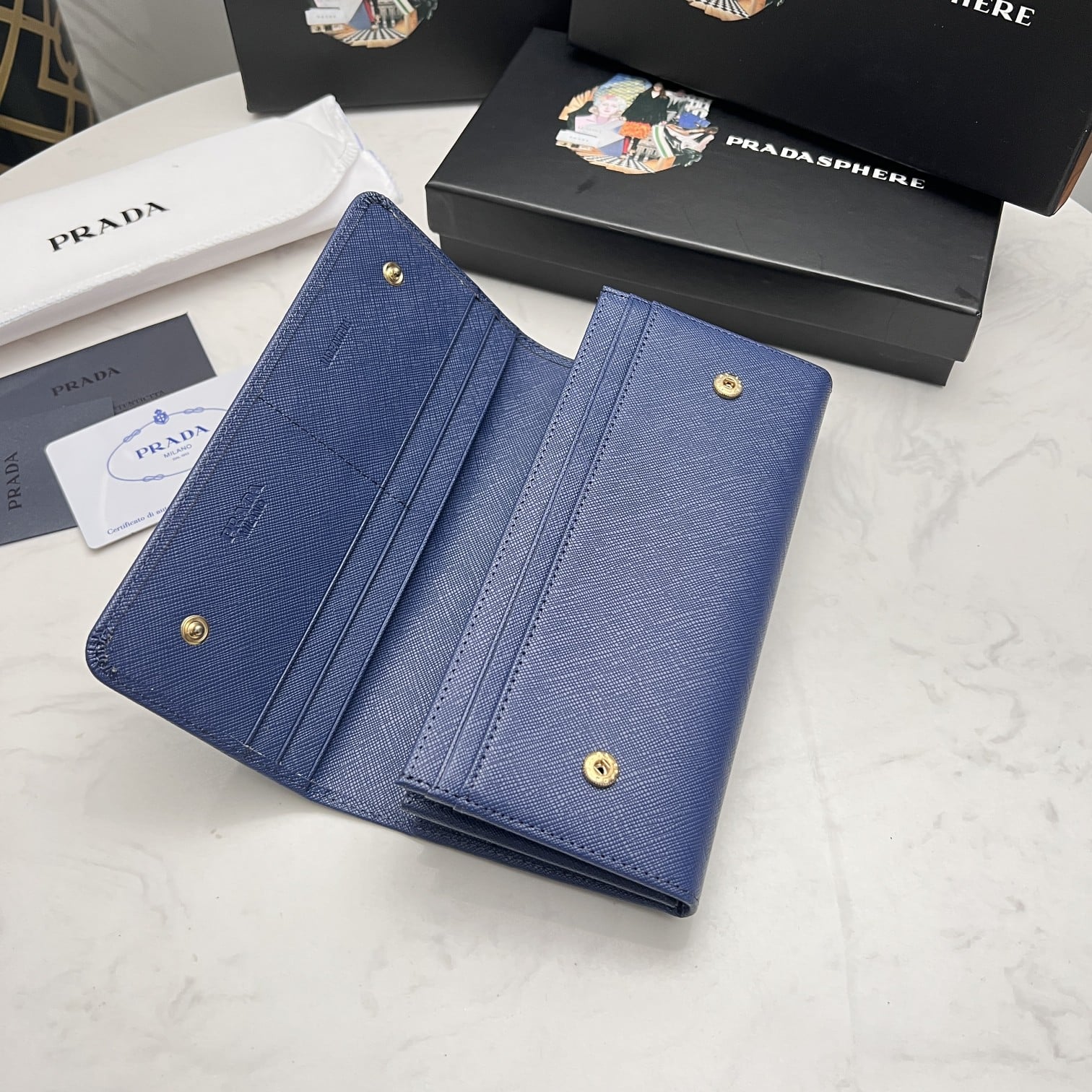 PRADA LARGE SAFFIANO TRIANGLE WALLET NAVY BLUE 19CM 1MH132 QHH F0002 - Image 2