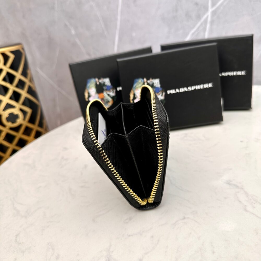 PRADA SMALL SAFFIANO LEATHER WALLET BLACK AND GOLD 10CM 1ML036 QHH F0002 - Image 3