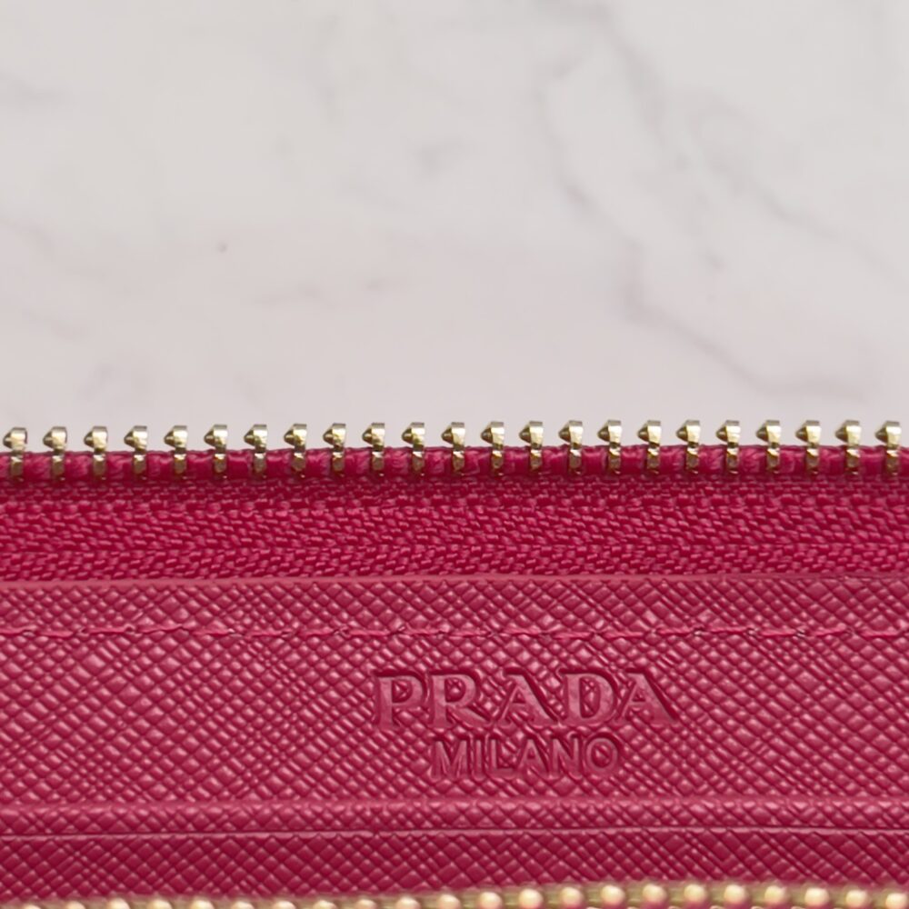 PRADA LARGE  SAFFIANO TRIANGLE ZIP AROUND LONG WALLET PEONY PINK 19CM 1ML506 QHH F0002 - Image 3