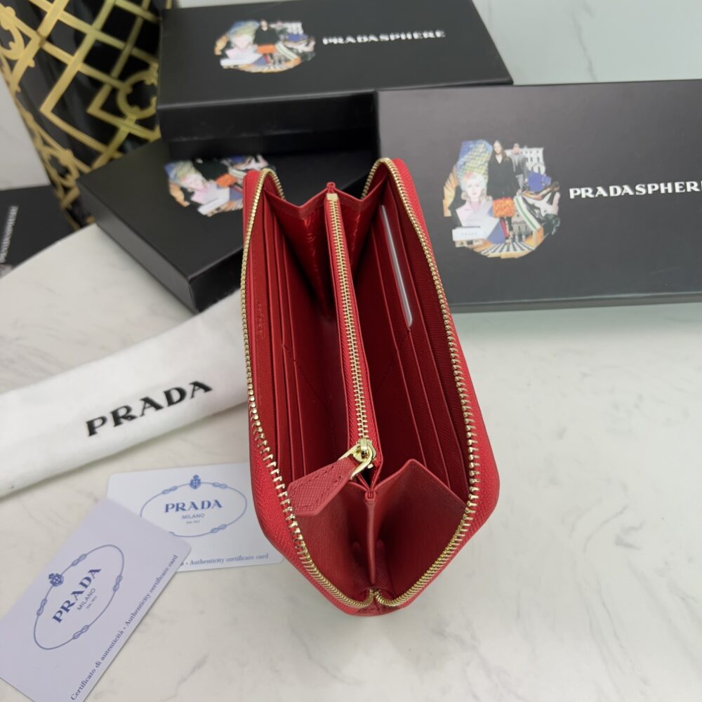 PRADA LARGE  SAFFIANO TRIANGLE ZIP AROUND LONG WALLET RED 19CM 1ML506 QHH F068Z - Image 3