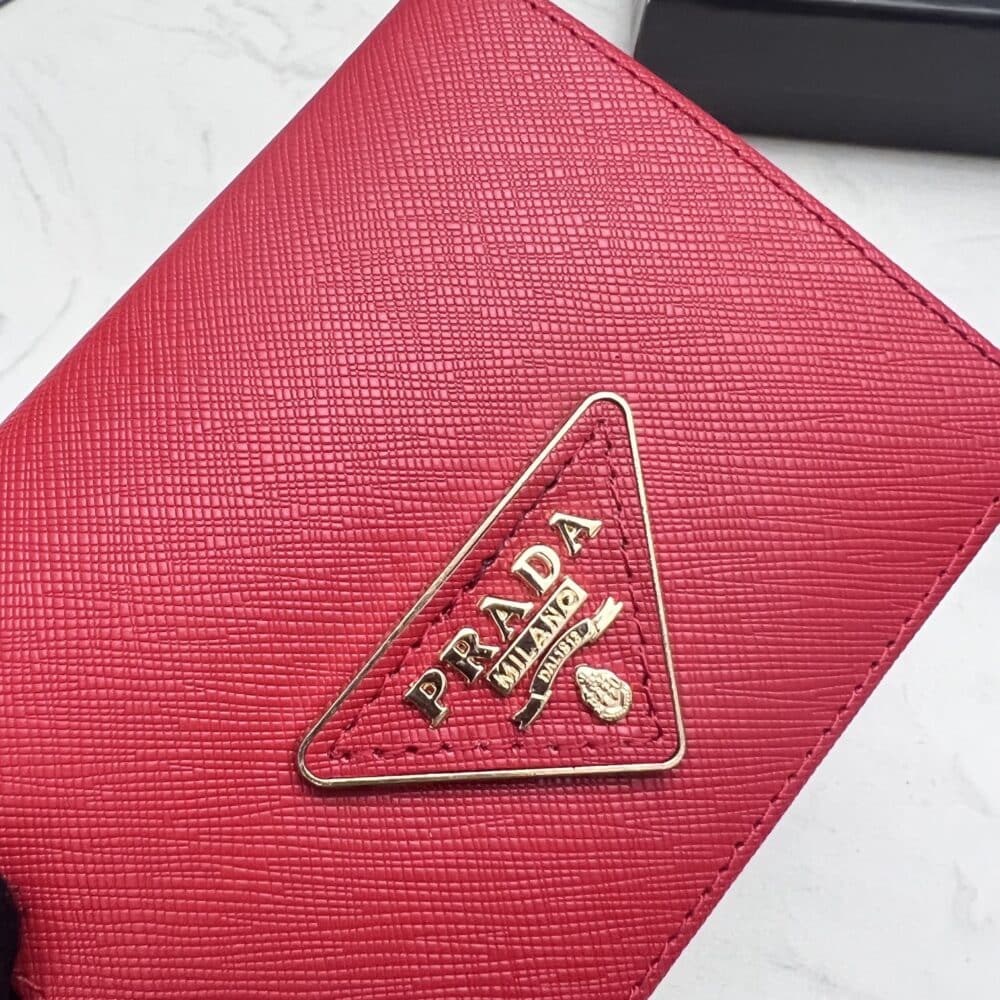 PRADA SMALL SAFFIANO LUX LEATHER FLAP CONTINENTAL TRIANGLE RED WALLET 10CM - Image 3