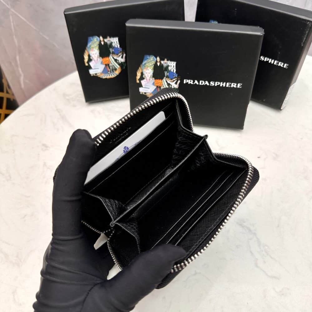PRADA SMALL SAFFIANO LEATHER WALLET BLACK AND SILVER 10CM 1ML036 QHH F0002 - Image 3