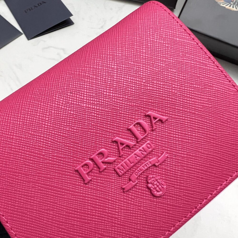 PRADA SAFFIANO MONOCHROME FLAP SMALL WALLET FULL DARK PINK 10CM 1MV204 QWA F0002 - Image 3