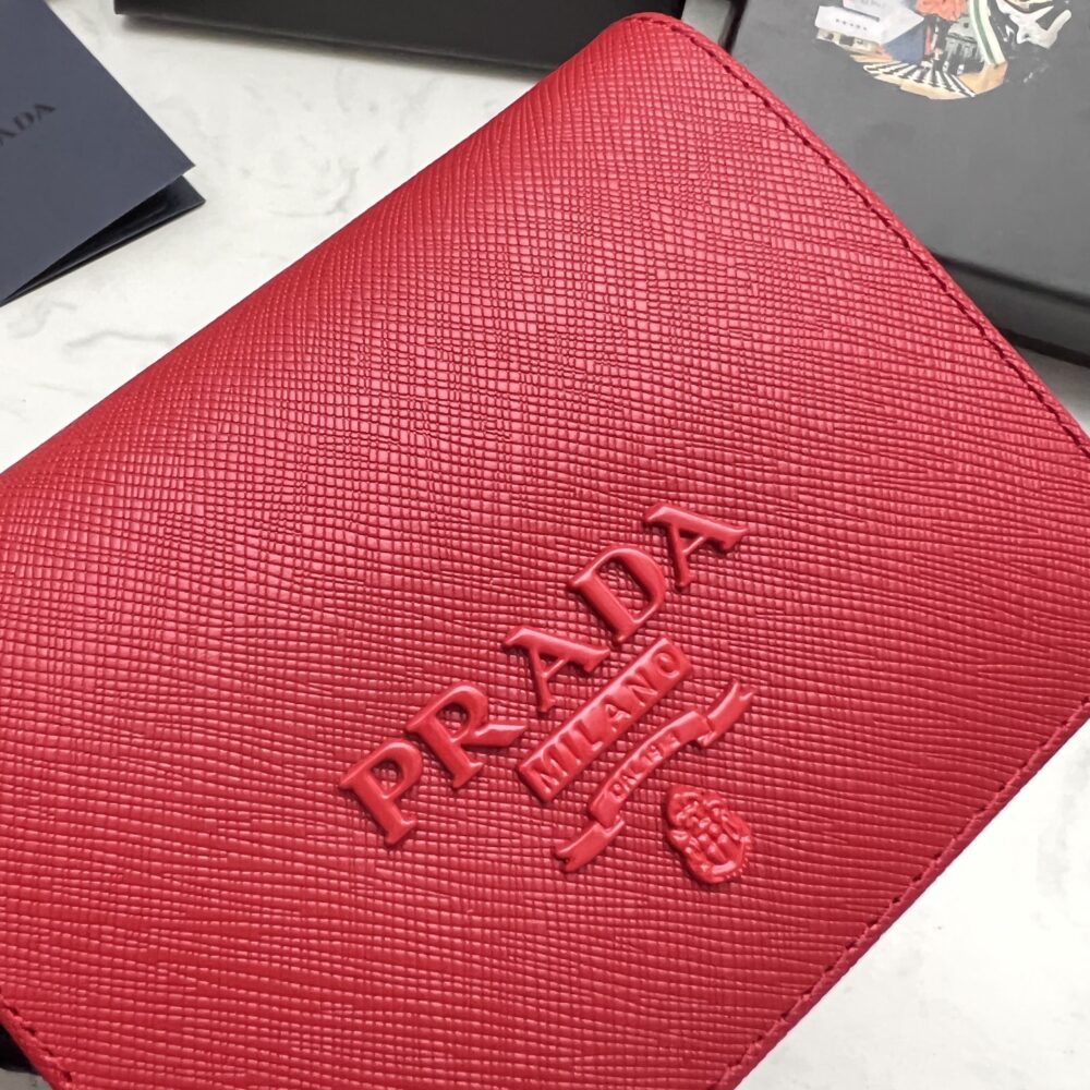 PRADA SAFFIANO MONOCHROME FLAP SMALL WALLET FULL RED 10CM 1MV204 QWA F0002 - Image 3