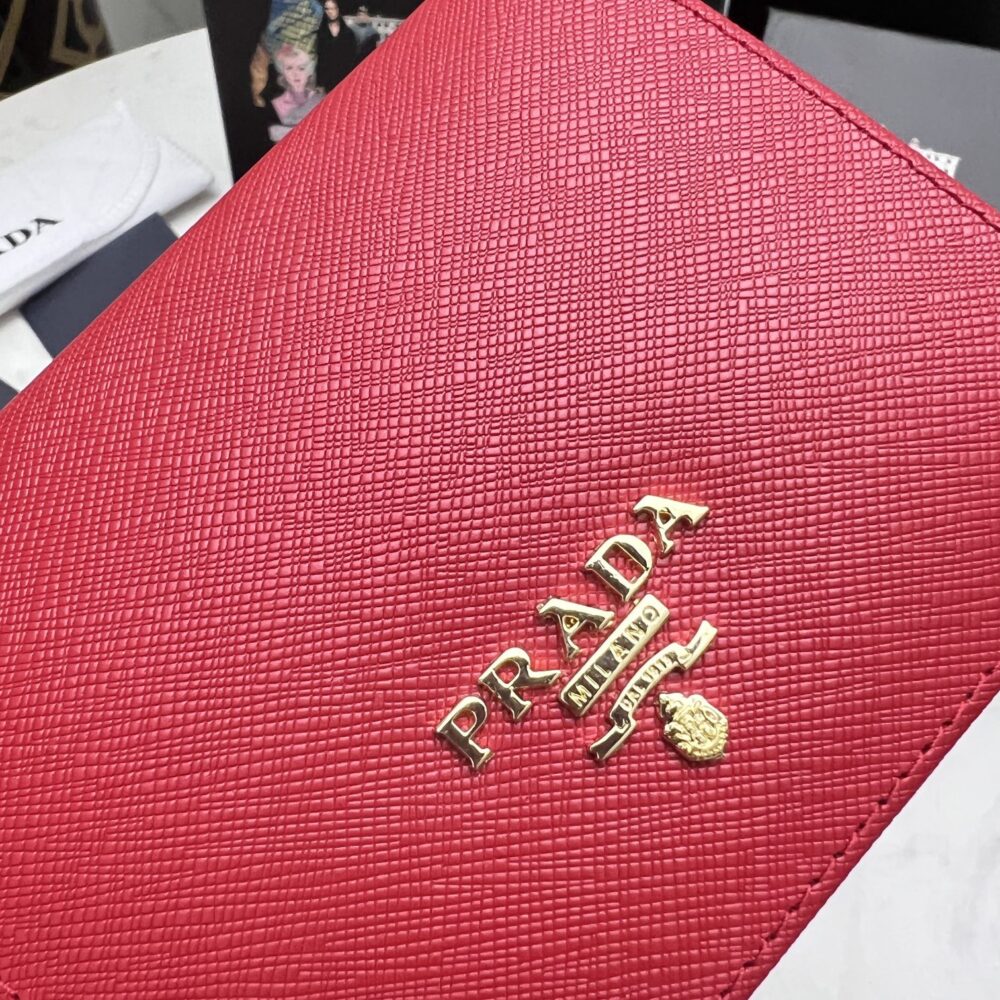 PRADA SAFFIANO LEATHER FLAP SMALL WALLET RED AND GOLD 10CM 1MV204 QWA F068Z - Image 3