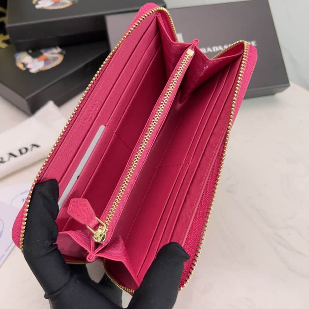 PRADA LARGE  SAFFIANO TRIANGLE ZIP AROUND LONG WALLET PEONY PINK 19CM 1ML506 QHH F0002 - Image 4