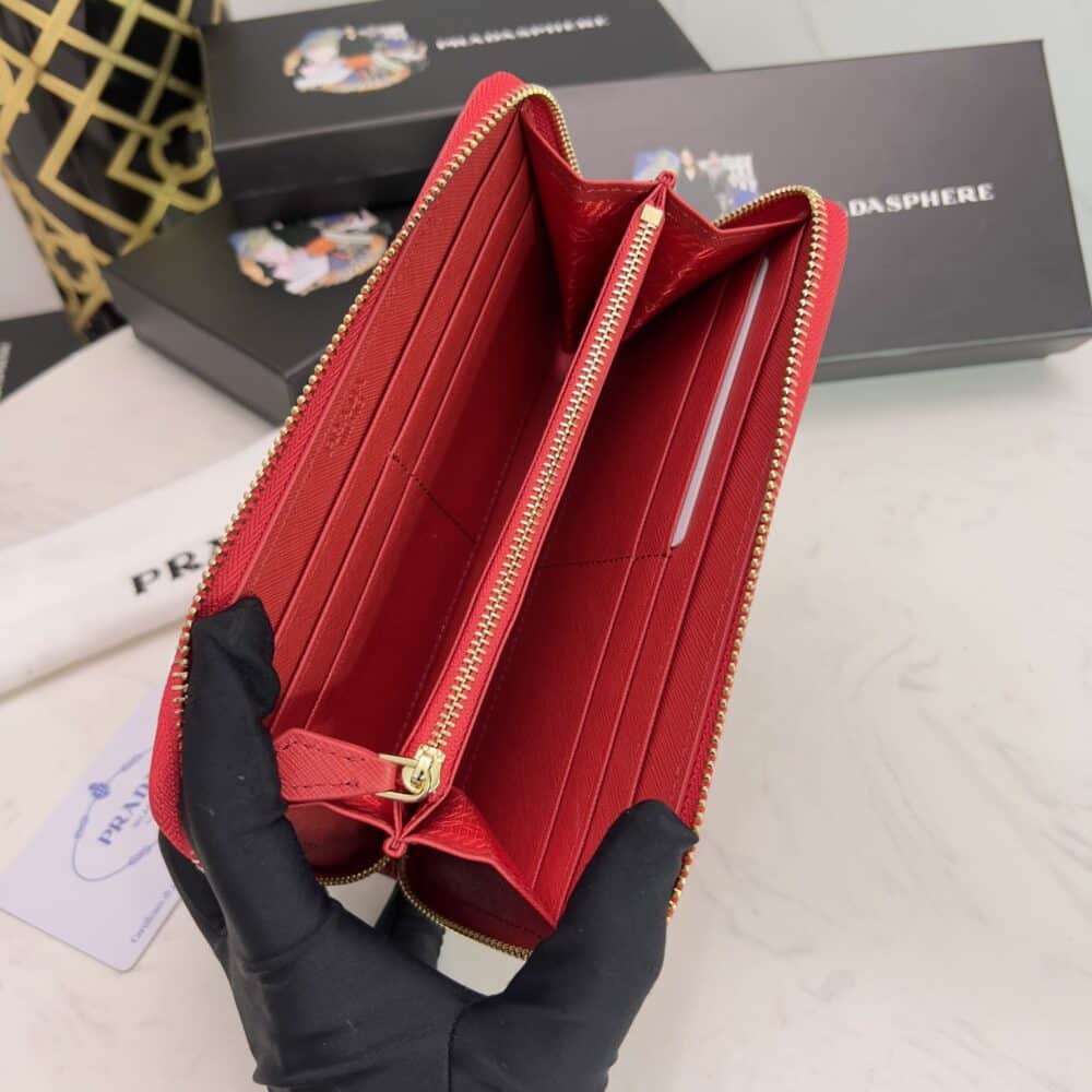 PRADA LARGE  SAFFIANO TRIANGLE ZIP AROUND LONG WALLET RED 19CM 1ML506 QHH F068Z - Image 4