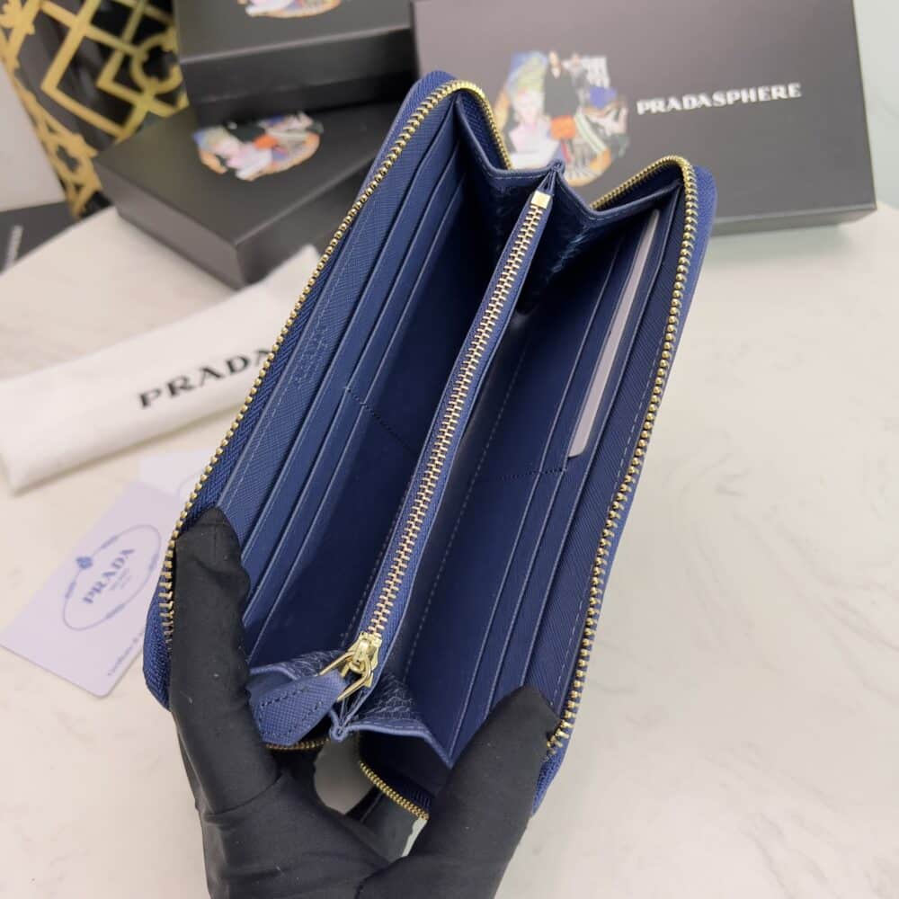 PRADA LARGE  SAFFIANO TRIANGLE ZIP AROUND LONG WALLET DARK BLUE 19CM 1ML506 QHH F068Z - Image 4