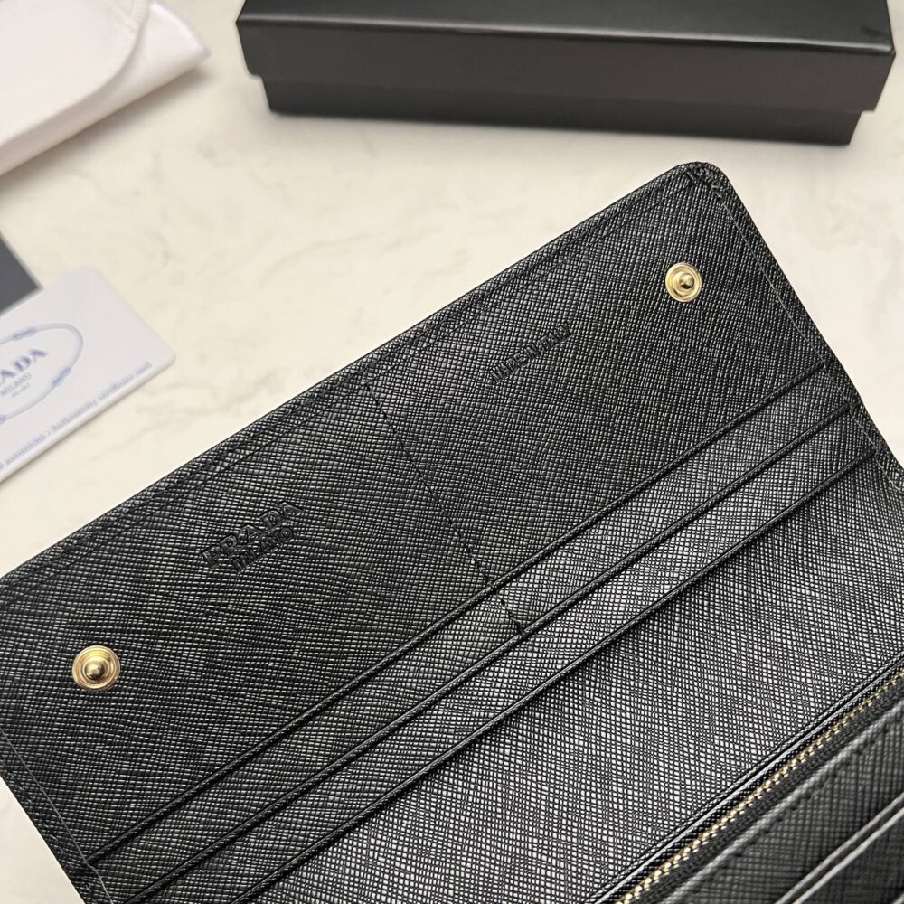 PRADA SAFFIANO LUX LEATHER FLAP CONTINENTAL BLACK WALLET 19CM - Image 4