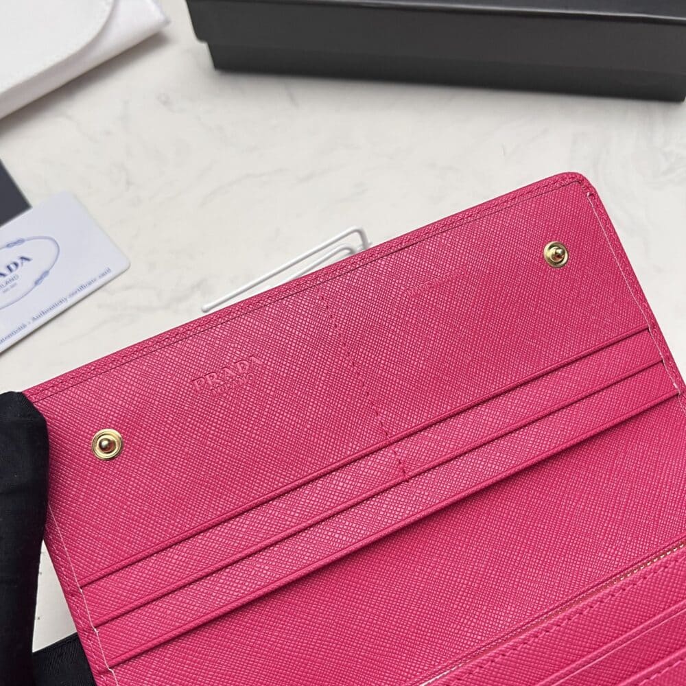 PRADA SAFFIANO LUX LEATHER FLAP CONTINENTAL DARK PINK WALLET 19CM - Image 4