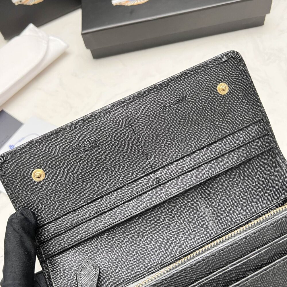 PRADA SAFFIANO MONOCHROME FLAP LONG WALLET FULL BLACK 19CM 1MH132 ZLP F061H - Image 4