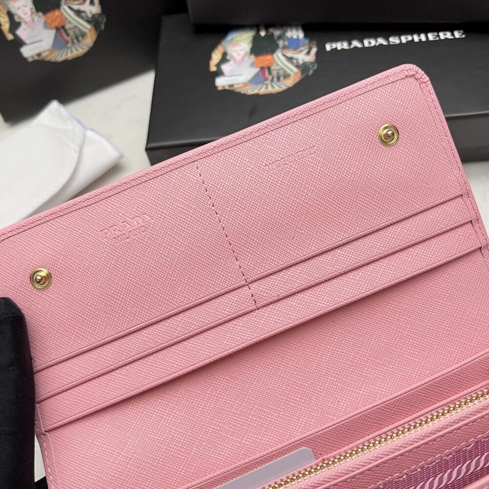 PRADA SAFFIANO MONOCHROME FLAP LONG WALLET FULL LIGHT PINK 19CM 1MH132 ZLP F061H - Image 4