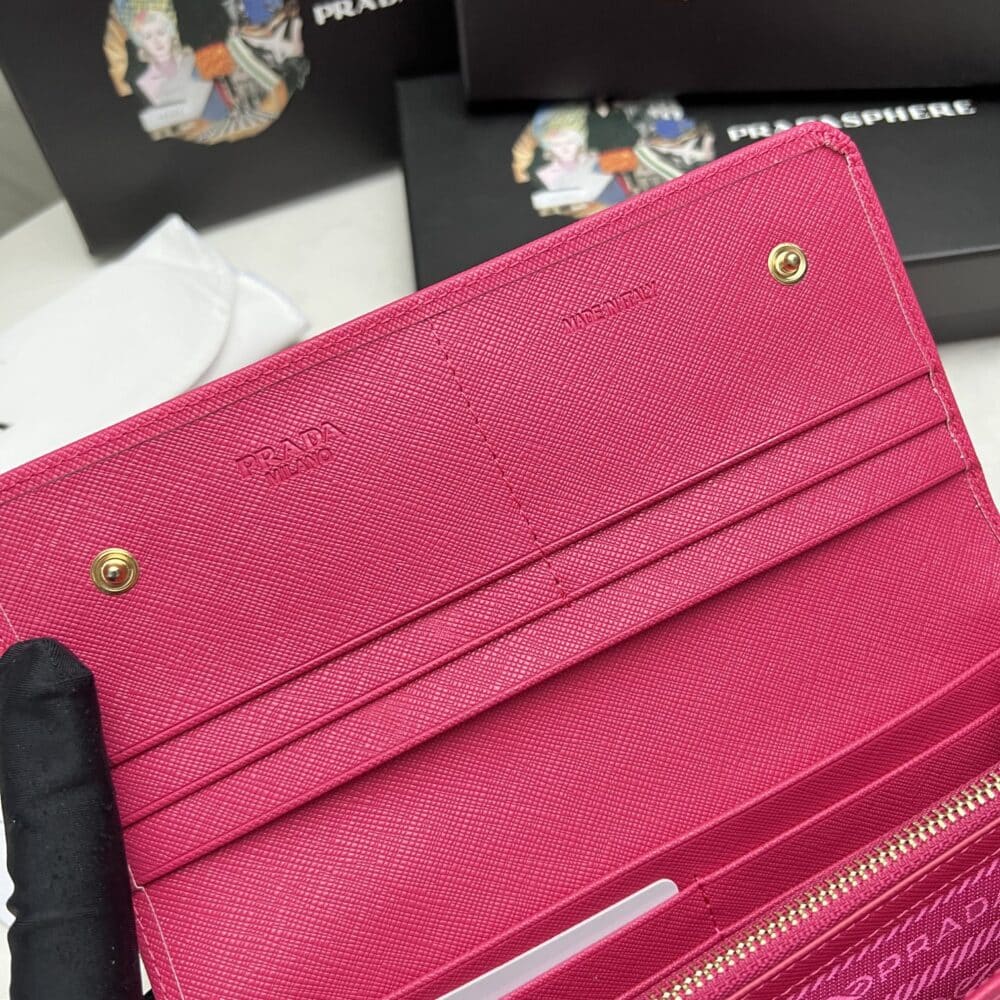 PRADA SAFFIANO LEATHER FLAP LONG WALLET DARK PINK AND GOLD 19CM 1MH132 ZLP F061H - Image 4