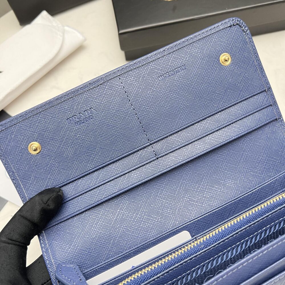 PRADA SAFFIANO LEATHER FLAP LONG WALLET NAVY BLUE AND GOLD 19CM 1MH132 ZLP F0RAU - Image 4