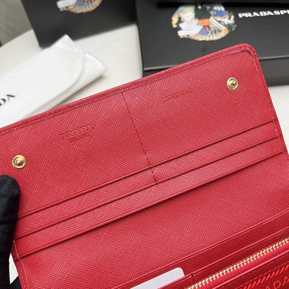 PRADA SAFFIANO LEATHER FLAP LONG WALLET RED AND GOLD 19CM 1MH132 ZLP F0RAU - Image 4