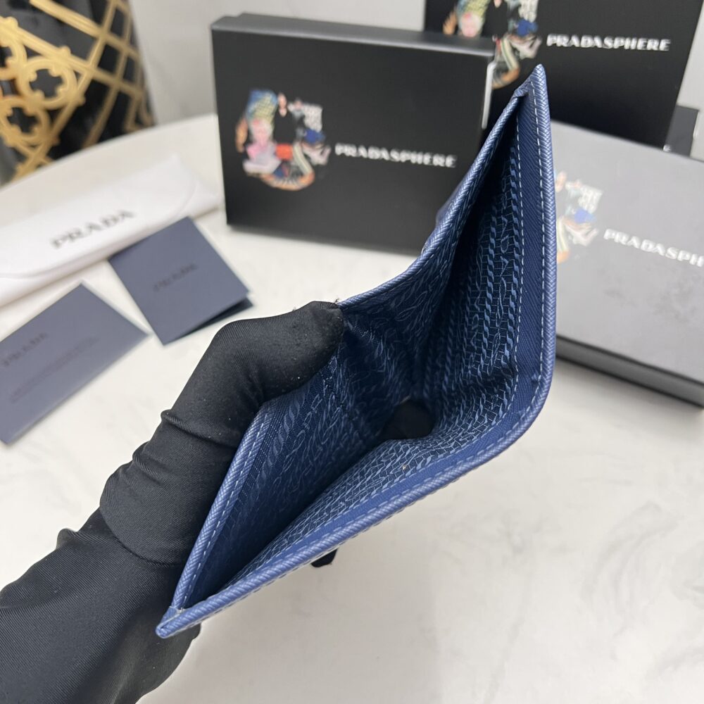 PRADA SAFFIANO MONOCHROME FLAP SMALL WALLET FULL NAVY BLUE 10CM 1MV204 QWA F0002 - Image 4