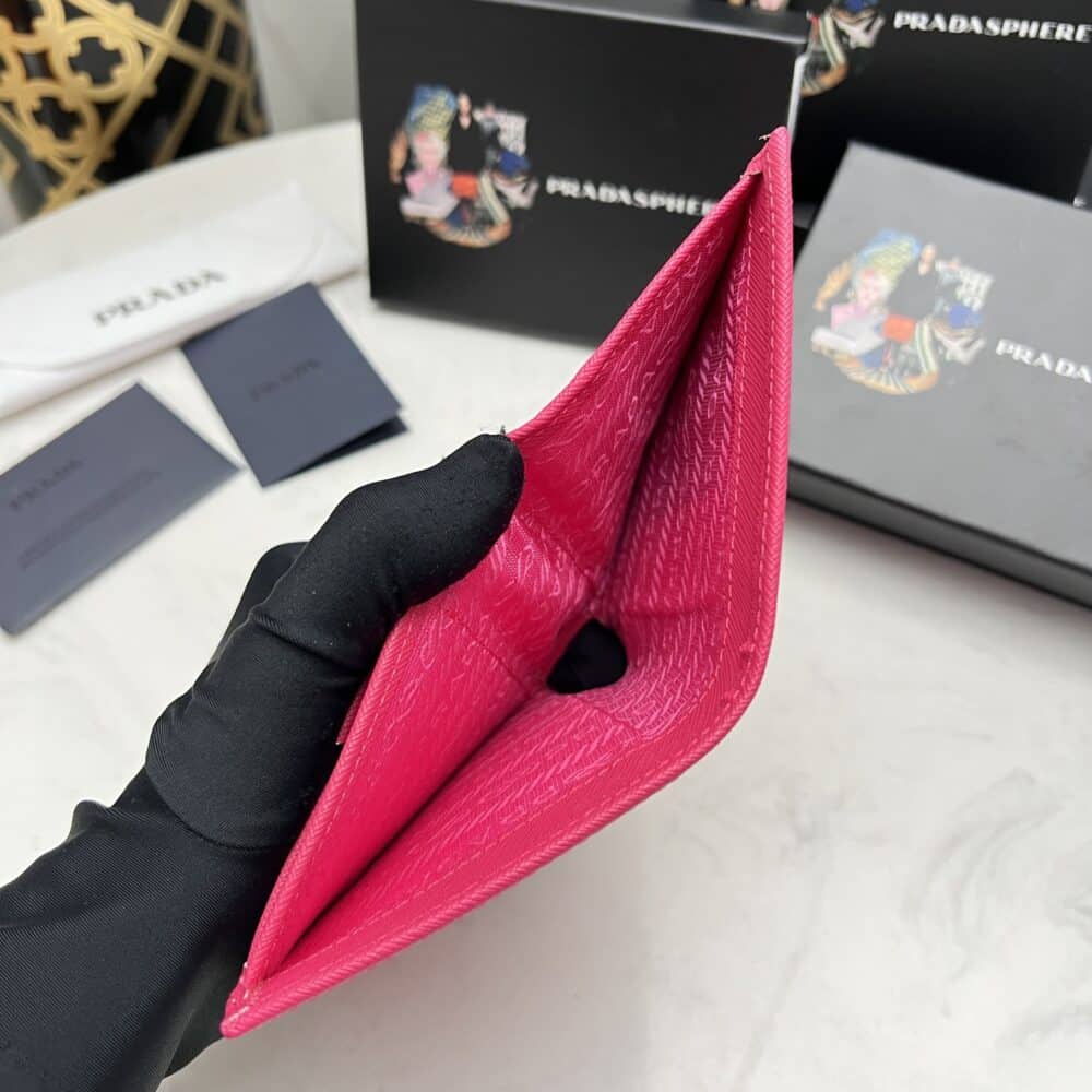 PRADA SAFFIANO MONOCHROME FLAP SMALL WALLET FULL DARK PINK 10CM 1MV204 QWA F0002 - Image 4
