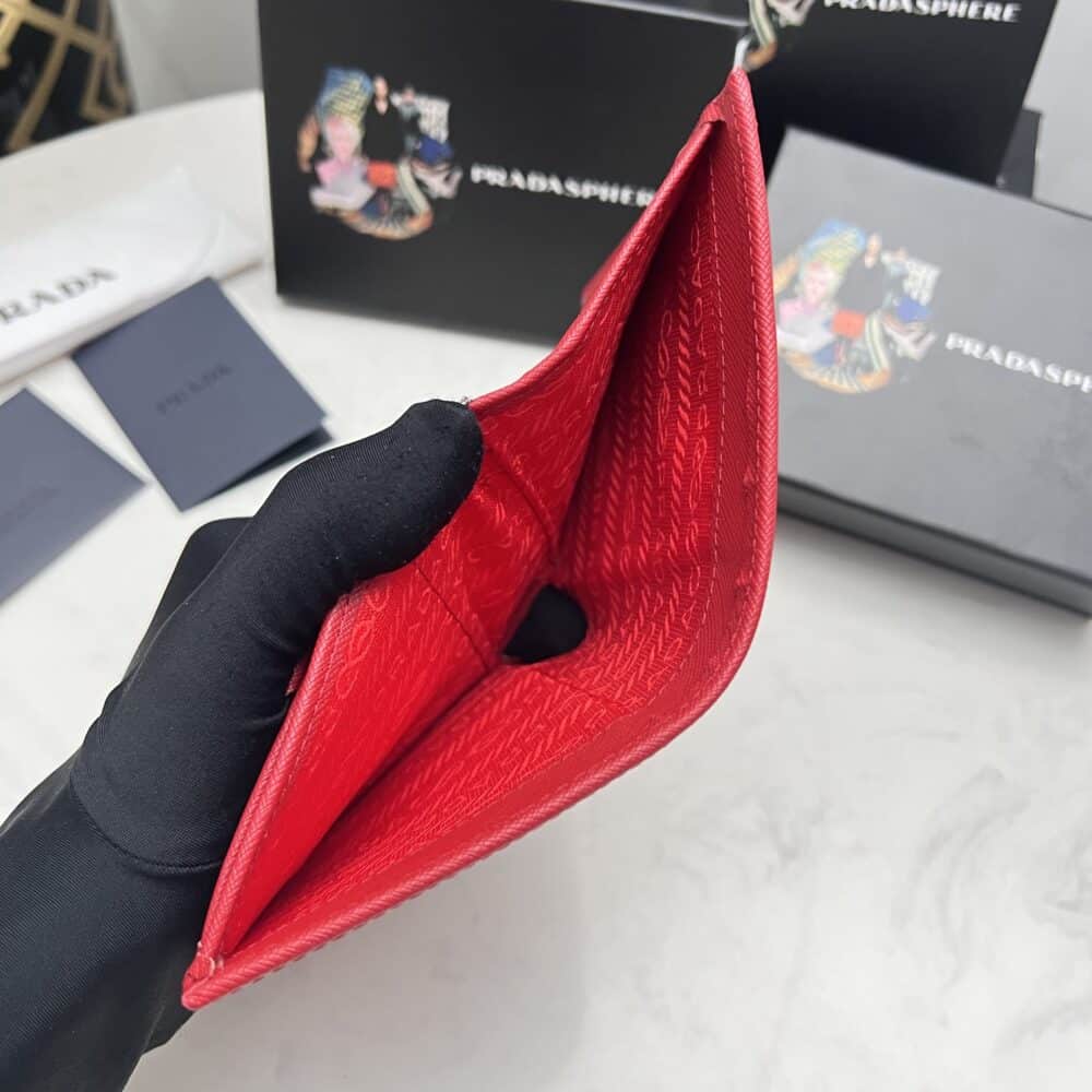 PRADA SAFFIANO MONOCHROME FLAP SMALL WALLET FULL RED 10CM 1MV204 QWA F0002 - Image 4