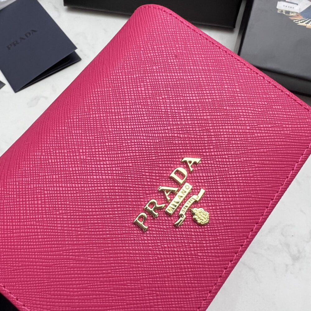 PRADA SAFFIANO LEATHER FLAP SMALL WALLET DARK PINK AND GOLD 10CM 1MV204 QWA F0505 - Image 4