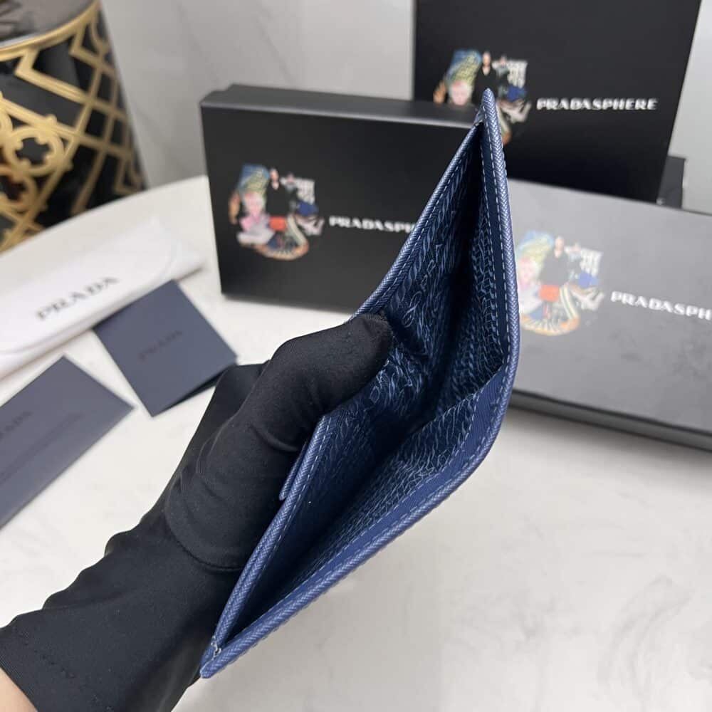PRADA SAFFIANO LEATHER FLAP SMALL WALLET BLUETTE AND GOLD 10CM 1MV204 QWA F0016 - Image 4