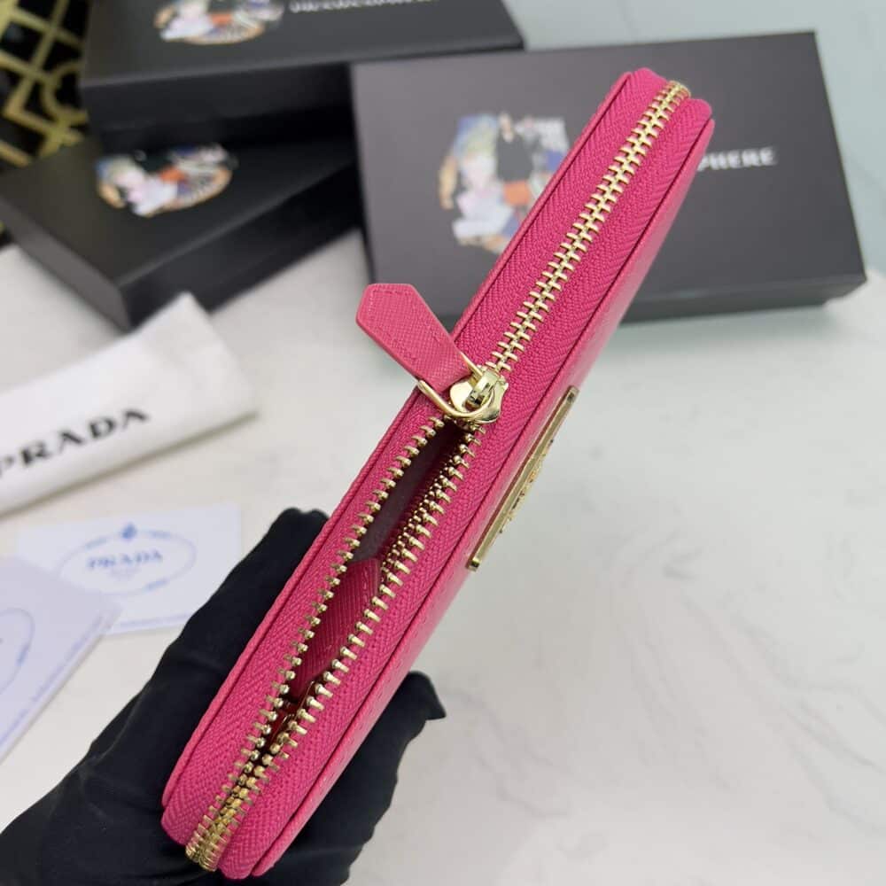 PRADA LARGE  SAFFIANO TRIANGLE ZIP AROUND LONG WALLET PEONY PINK 19CM 1ML506 QHH F0002 - Image 5
