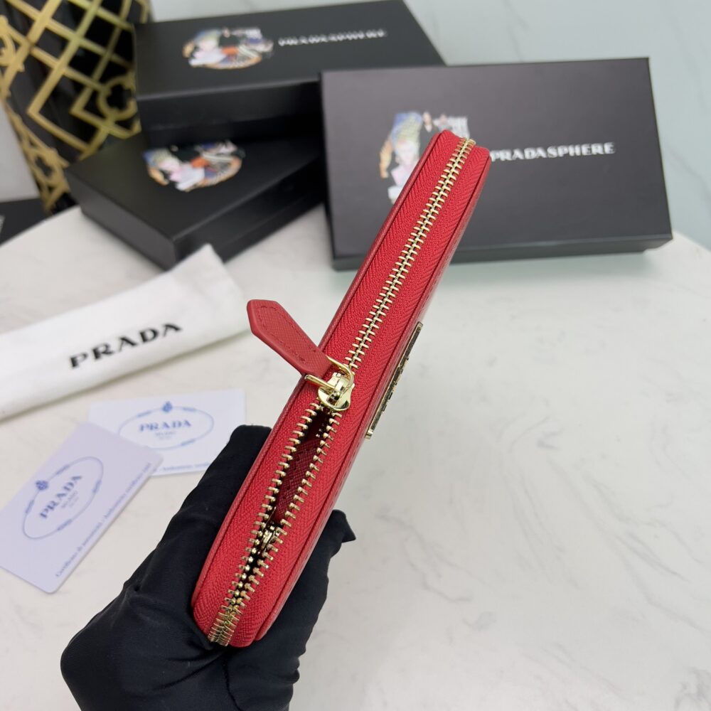 PRADA LARGE  SAFFIANO TRIANGLE ZIP AROUND LONG WALLET RED 19CM 1ML506 QHH F068Z - Image 5
