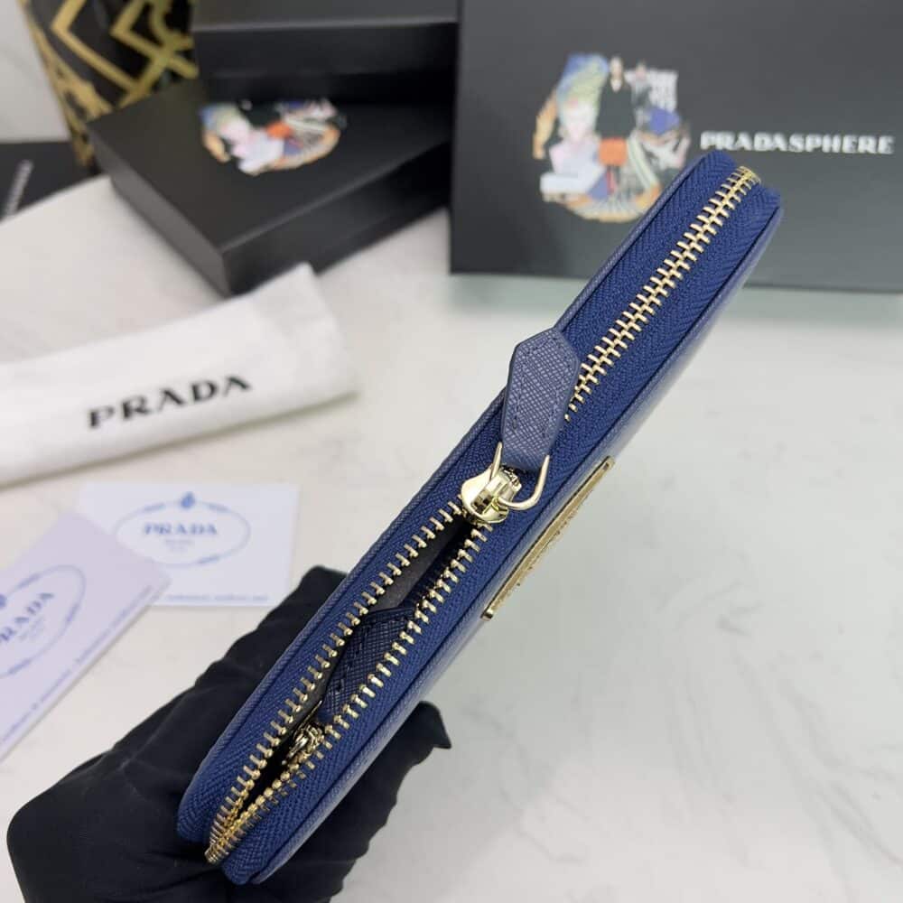 PRADA LARGE  SAFFIANO TRIANGLE ZIP AROUND LONG WALLET DARK BLUE 19CM 1ML506 QHH F068Z - Image 5