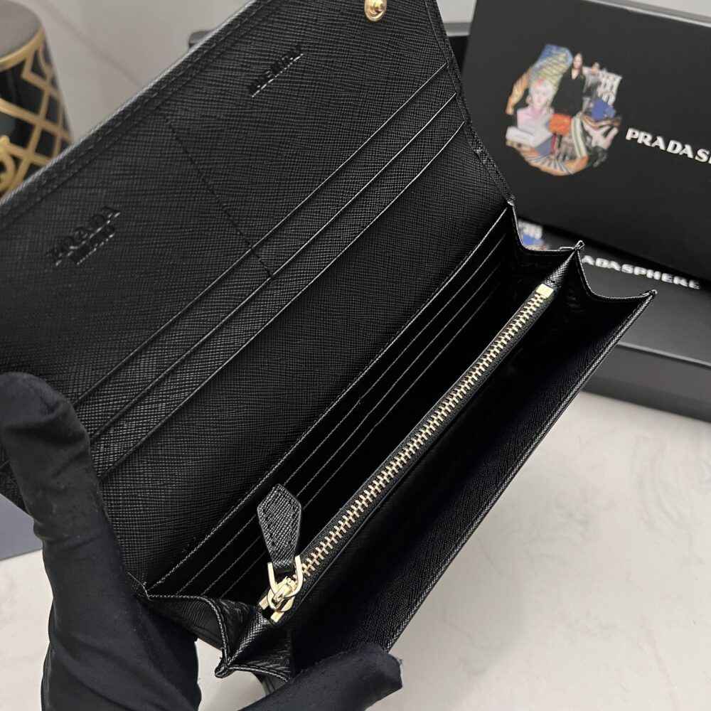 PRADA SAFFIANO LUX LEATHER FLAP CONTINENTAL BLACK WALLET 19CM - Image 5