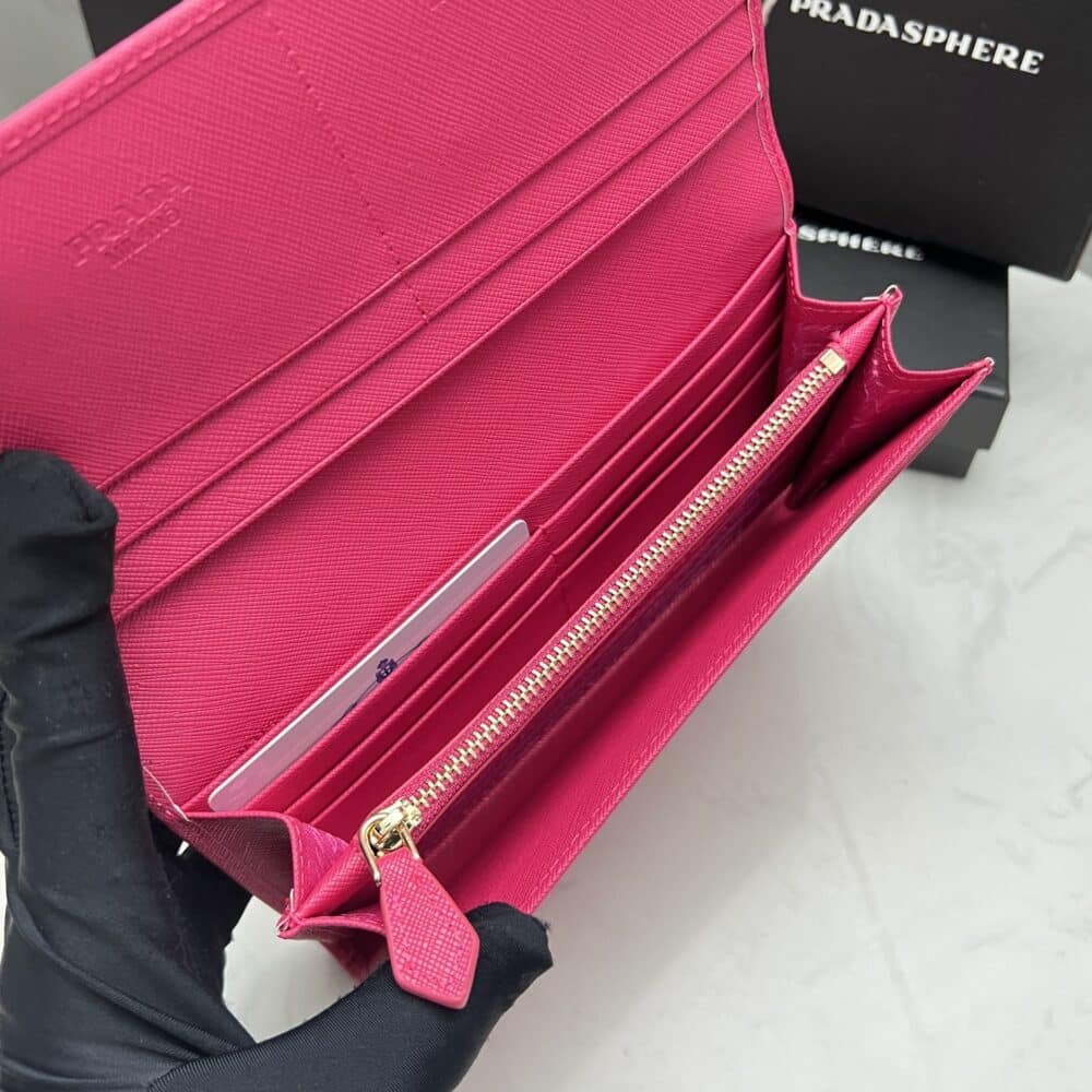 PRADA SAFFIANO LUX LEATHER FLAP CONTINENTAL DARK PINK WALLET 19CM - Image 5