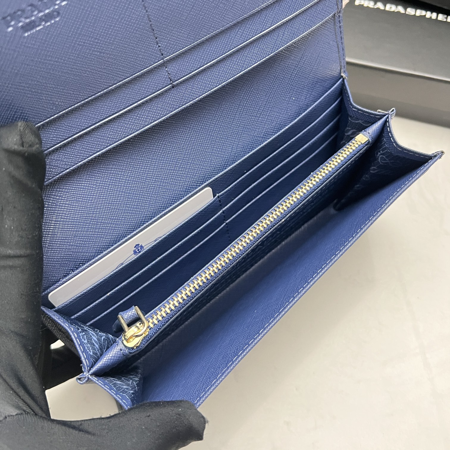 PRADA LARGE SAFFIANO TRIANGLE WALLET NAVY BLUE 19CM 1MH132 QHH F0002 - Image 5