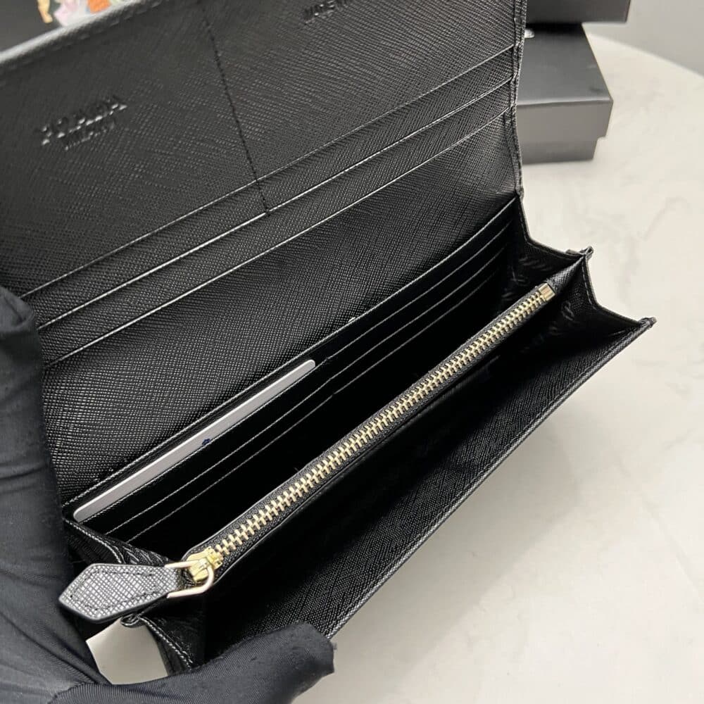 PRADA SAFFIANO MONOCHROME FLAP LONG WALLET FULL BLACK 19CM 1MH132 ZLP F061H - Image 5
