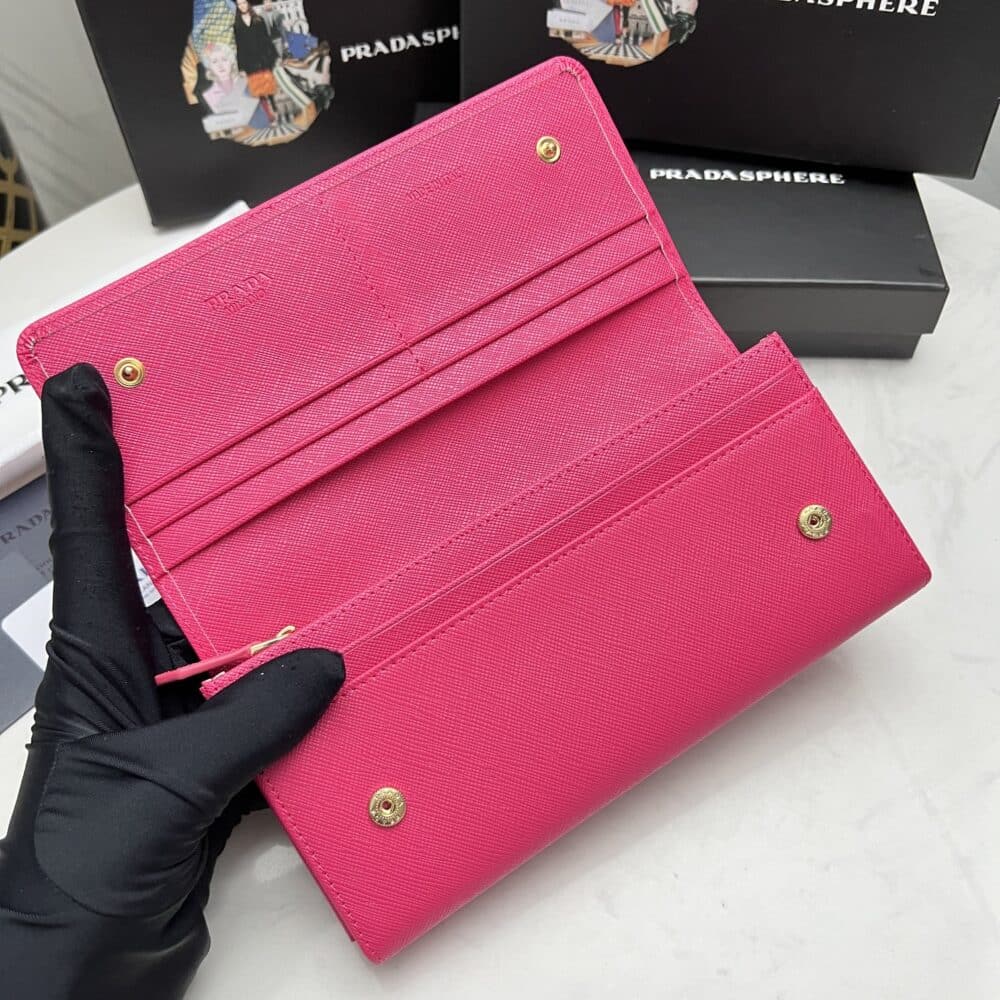 PRADA SAFFIANO MONOCHROME FLAP LONG WALLET FULL DARK PINK 19CM 1MH132 ZLP F061H - Image 5