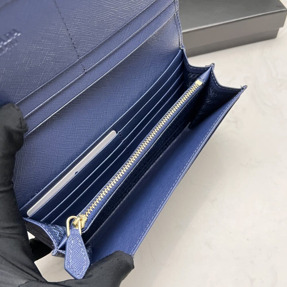 PRADA SAFFIANO LEATHER FLAP LONG WALLET NAVY BLUE AND GOLD 19CM 1MH132 ZLP F0RAU - Image 5