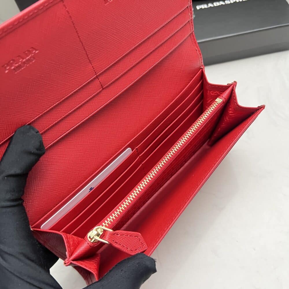 PRADA SAFFIANO LEATHER FLAP LONG WALLET RED AND GOLD 19CM 1MH132 ZLP F0RAU - Image 5