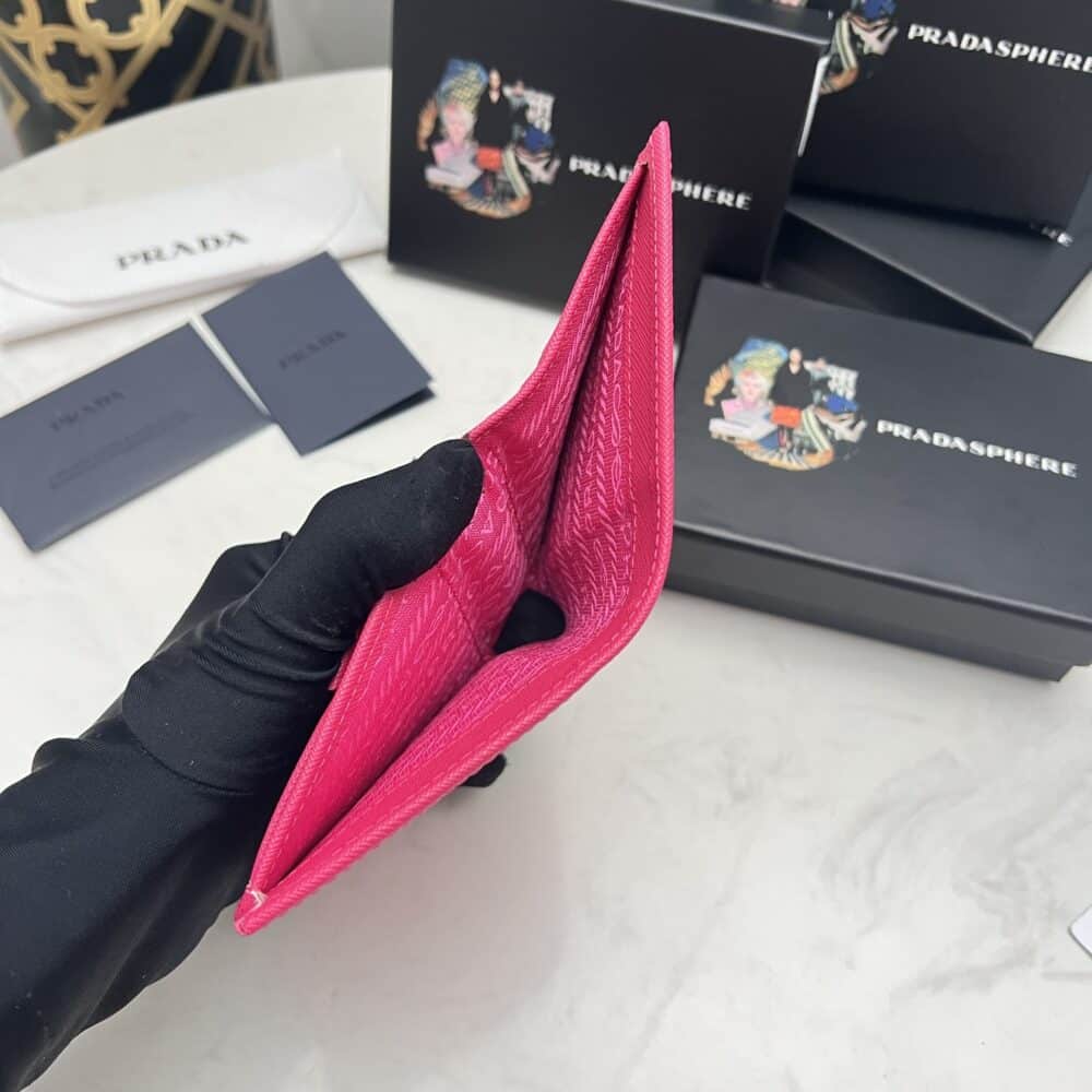 PRADA SMALL SAFFIANO LUX LEATHER FLAP CONTINENTAL TRIANGLE DARK PINK WALLET 10CM - Image 5