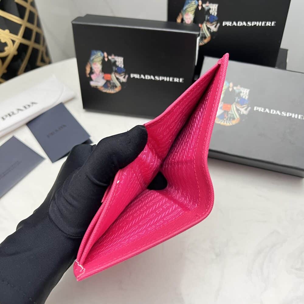 PRADA SAFFIANO LEATHER FLAP SMALL WALLET DARK PINK AND GOLD 10CM 1MV204 QWA F0505 - Image 5