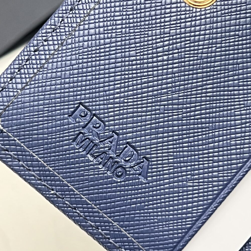 PRADA SAFFIANO LEATHER FLAP SMALL WALLET BLUETTE AND GOLD 10CM 1MV204 QWA F0016 - Image 5