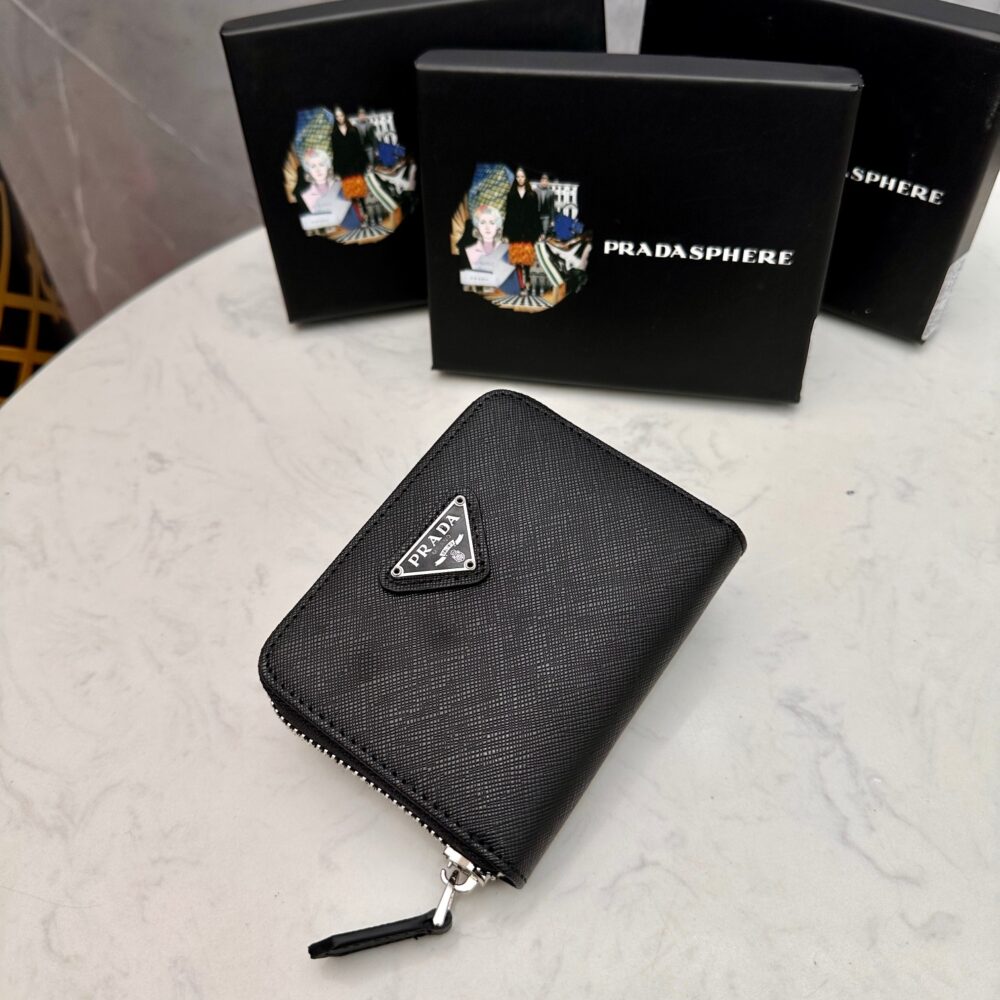 PRADA SMALL SAFFIANO LEATHER WALLET BLACK AND SILVER 10CM 1ML036 QHH F0002 - Image 5