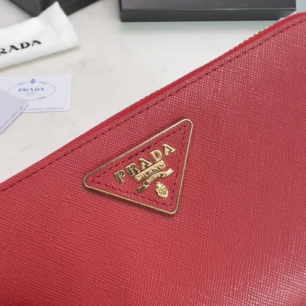 PRADA LARGE  SAFFIANO TRIANGLE ZIP AROUND LONG WALLET RED 19CM 1ML506 QHH F068Z - Image 6