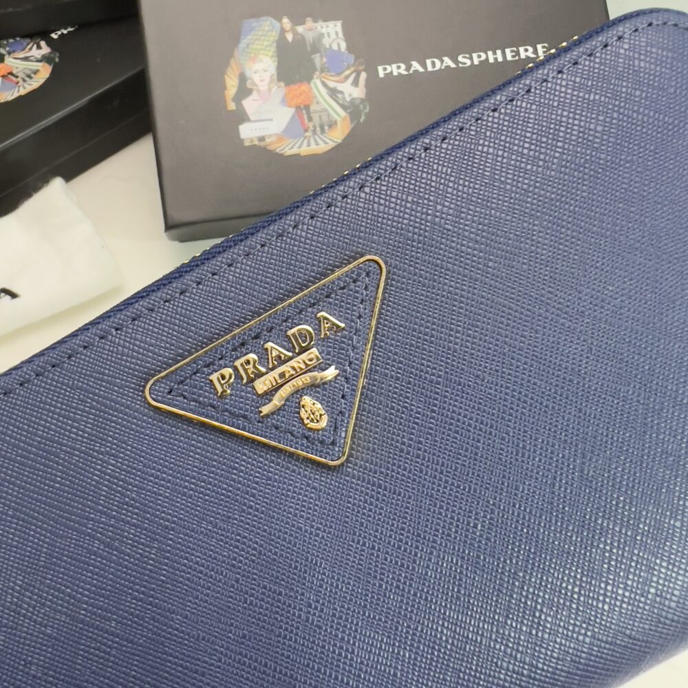 PRADA LARGE  SAFFIANO TRIANGLE ZIP AROUND LONG WALLET DARK BLUE 19CM 1ML506 QHH F068Z - Image 6