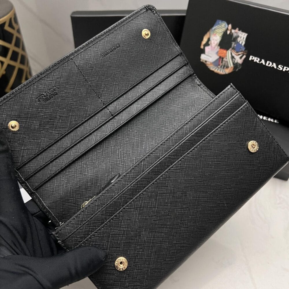 PRADA SAFFIANO LUX LEATHER FLAP CONTINENTAL BLACK WALLET 19CM - Image 6