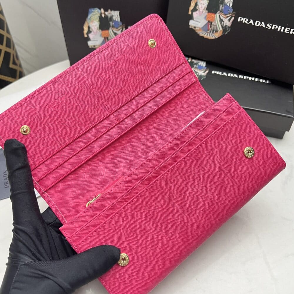 PRADA SAFFIANO LUX LEATHER FLAP CONTINENTAL DARK PINK WALLET 19CM - Image 10