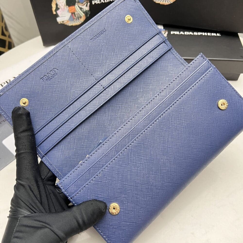 PRADA SAFFIANO MONOCHROME FLAP LONG WALLET FULL NAVY BLUE 19CM 1MH132 ZLP F061H - Image 6