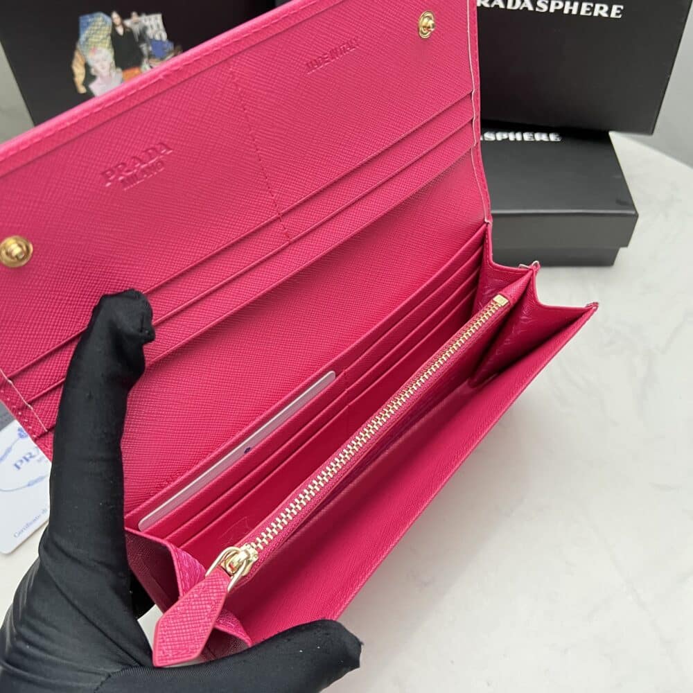 PRADA SAFFIANO MONOCHROME FLAP LONG WALLET FULL DARK PINK 19CM 1MH132 ZLP F061H - Image 6