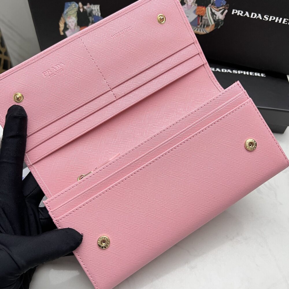 PRADA SAFFIANO MONOCHROME FLAP LONG WALLET FULL LIGHT PINK 19CM 1MH132 ZLP F061H - Image 6