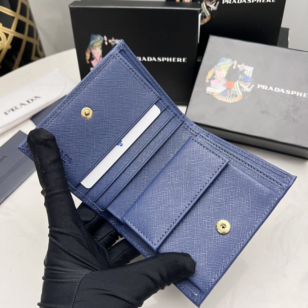 PRADA SAFFIANO MONOCHROME FLAP SMALL WALLET FULL NAVY BLUE 10CM 1MV204 QWA F0002 - Image 6