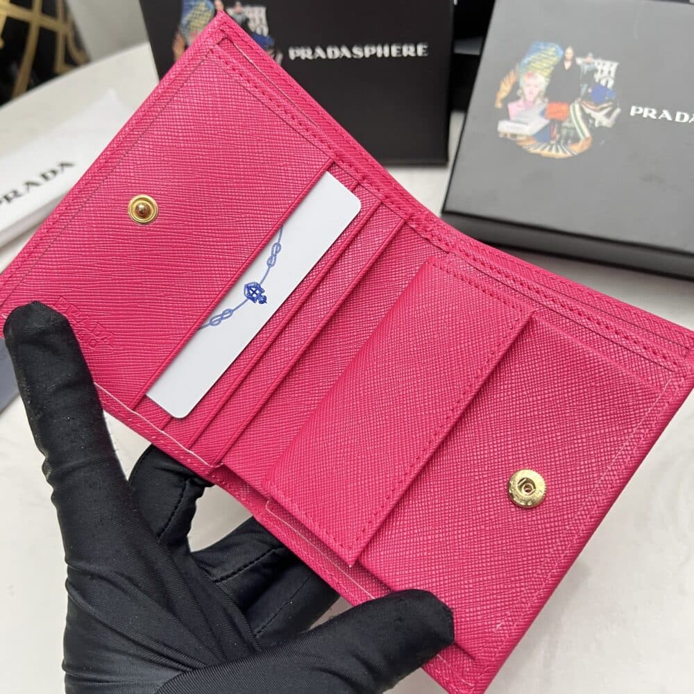 PRADA SAFFIANO MONOCHROME FLAP SMALL WALLET FULL DARK PINK 10CM 1MV204 QWA F0002 - Image 6